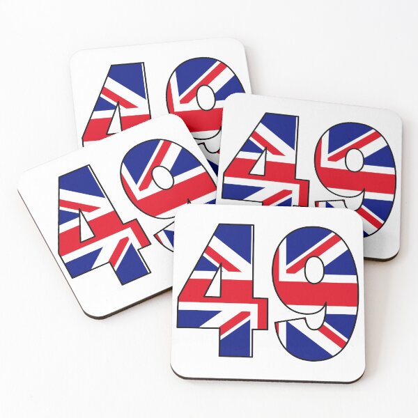 Artikelvorschau, Nummer 49 mit UK-Flagge im Hintergrund entworfen und verkauft von AllShirts21.