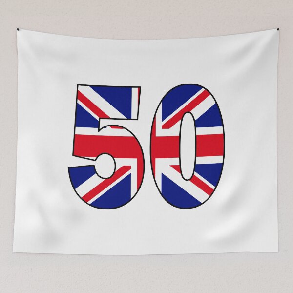 Item preview, Number 50 with UK flag on the background designed and sold by AllShirts21.