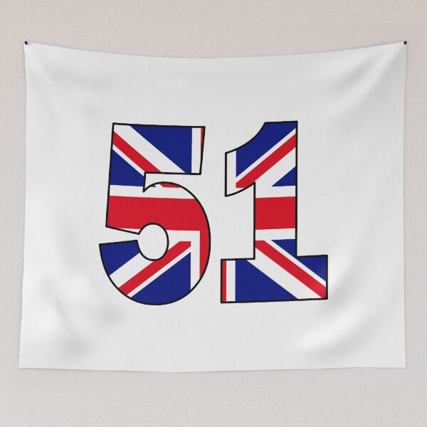 Item preview, Number 51 with UK flag on the background designed and sold by AllShirts21.