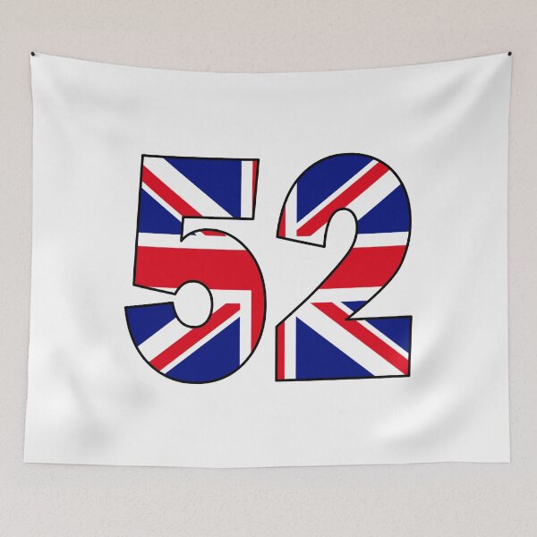 Item preview, Number 52 with UK flag on the background designed and sold by AllShirts21.