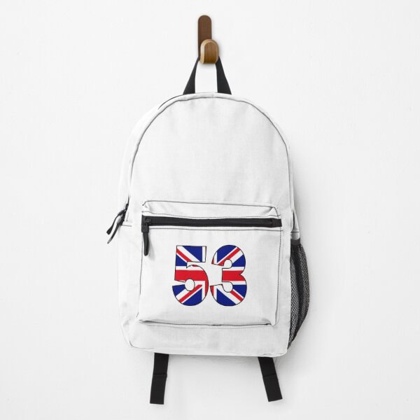 Vista previa del artículo con la obra «Número 53 con la bandera del Reino Unido en el fondo», diseñado y vendido por AllShirts21.