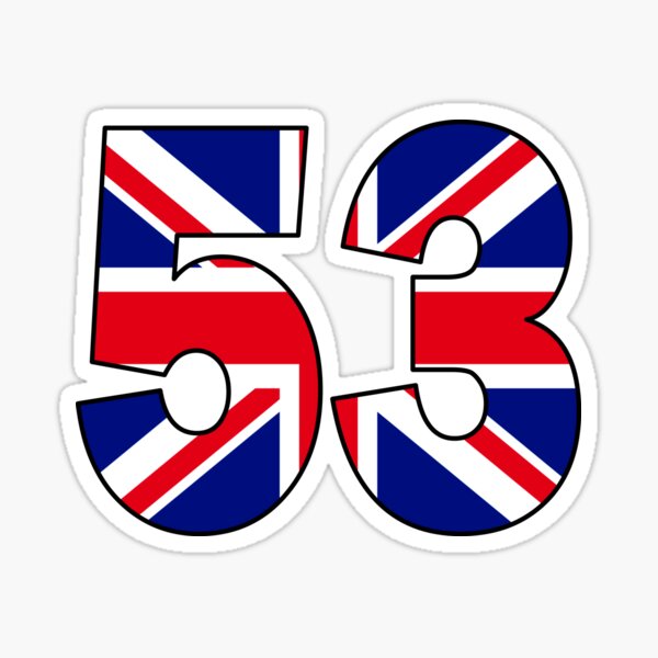Vista previa del artículo con la obra «Número 53 con la bandera del Reino Unido en el fondo», diseñado y vendido por AllShirts21.