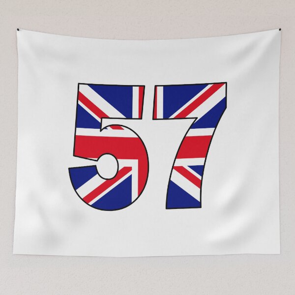 Item preview, Number 57 with UK flag on the background designed and sold by AllShirts21.