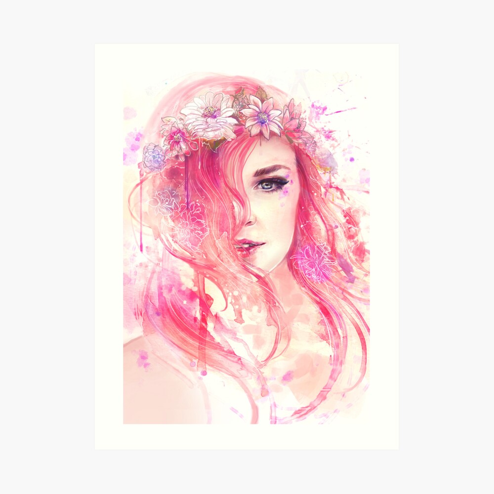"Pink Floral Watercolor Portrait" Art Print by JuliaBlattman Redbubble