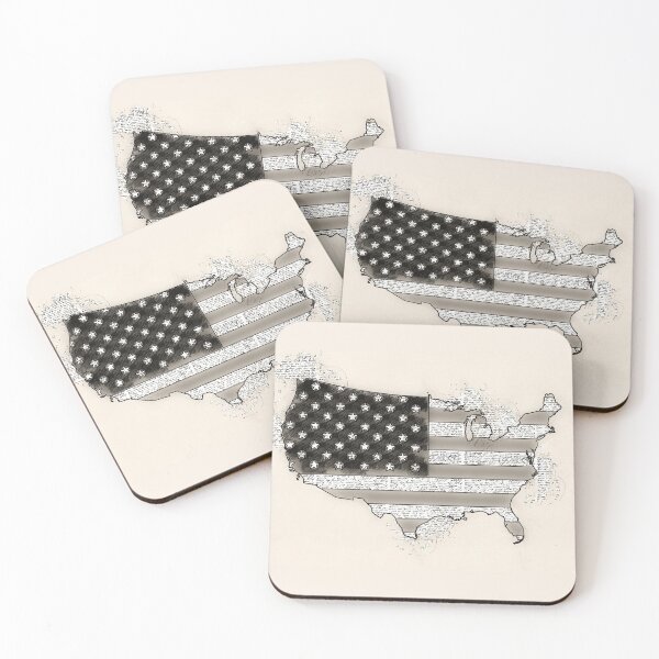 Item preview, Vintage USA Map with American Flag Black and White sketch drawing designed and sold by Naumovski.