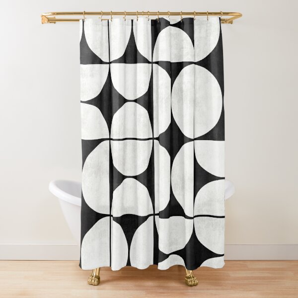 Mid-Century Modern Pattern No.2 - Black and White Concrete Shower Curtain