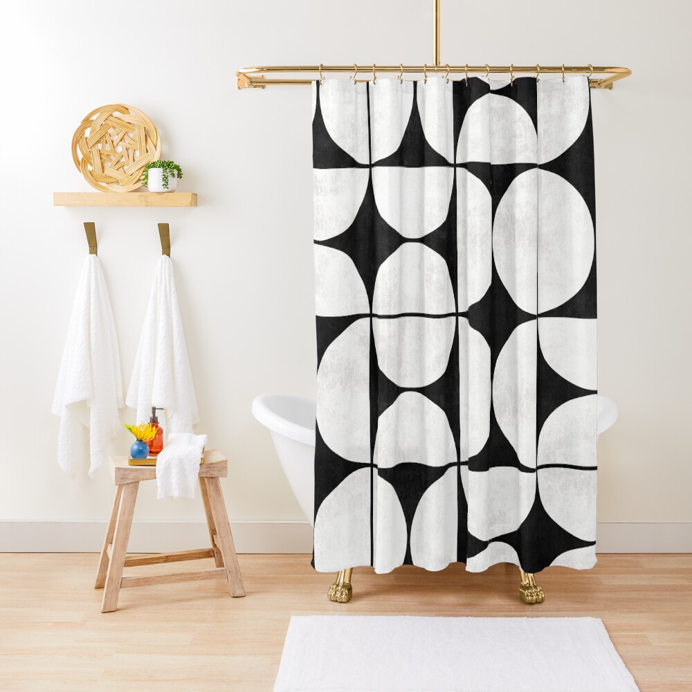 Mid-Century Modern Pattern No.2 - Black and White Concrete Shower Curtain
