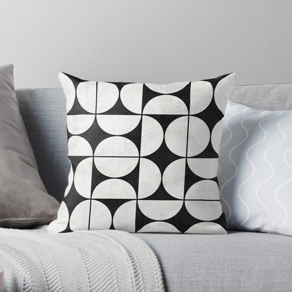 Mid-Century Modern Pattern No.2 - Black and White Concrete Throw Pillow