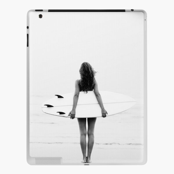Surfer Girl on Beach - Surf Art - Black and white photography