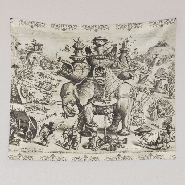 Item preview, HIERONYMUS BOSCH BESTIARY, SIEGE OF THE ELEPHANT Black White  War Scene designed and sold by BulganLumini.