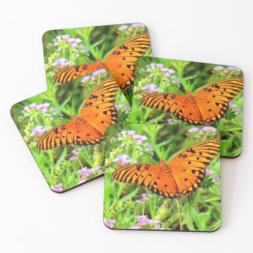 Orange Butterfly Windows From Heaven Coasters (Set of 4)