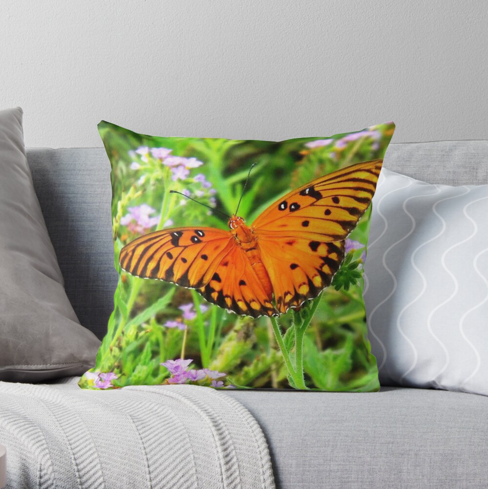 Orange Butterfly Windows From Heaven Throw Pillow