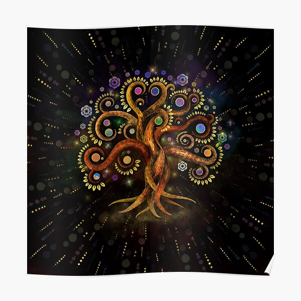 Baum des Lebens - Yggdrasil - Regenbogenwirbel Poster