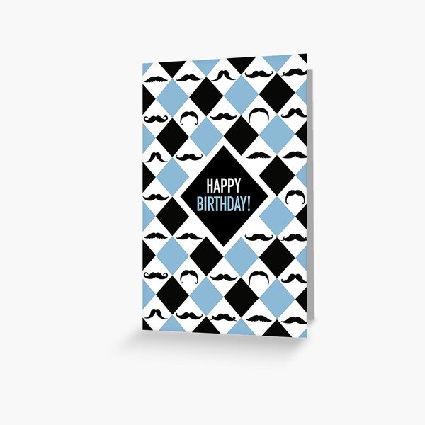 Happy Birthday! Mustaches Black & Blue Greeting Card