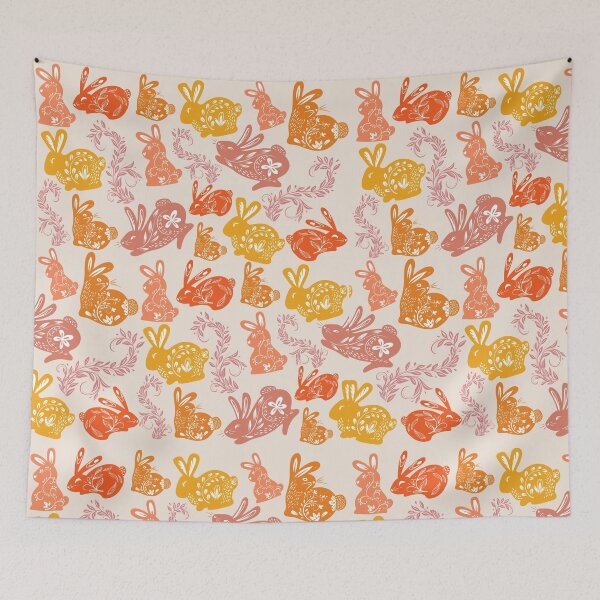 Item preview, Warm beige cute bunnies plants pattern gift design designed and sold by Michael Schmidt.