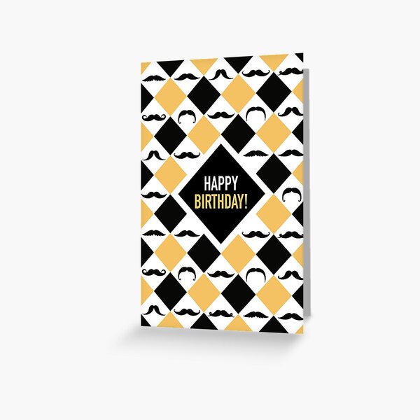 Happy Birthday! Mustaches Black & Yellow Greeting Card