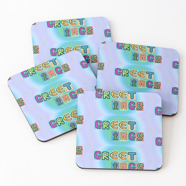 Item preview, GREETINGS pixel art slogan designed and sold by Hazel Savage.