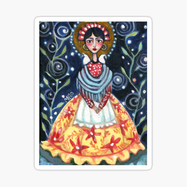 Frida Kahlo with Birds, Night Sky, Plants Sticker