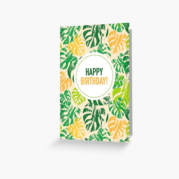 Happy Birthday! Monstera Leaves Vanilla Greeting Card