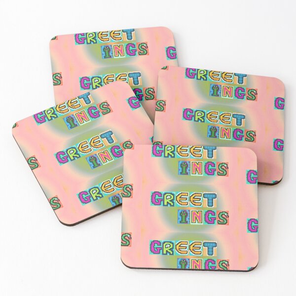 Item preview, GREETINGS pixel art slogan - alt. colouring designed and sold by Hazel Savage.