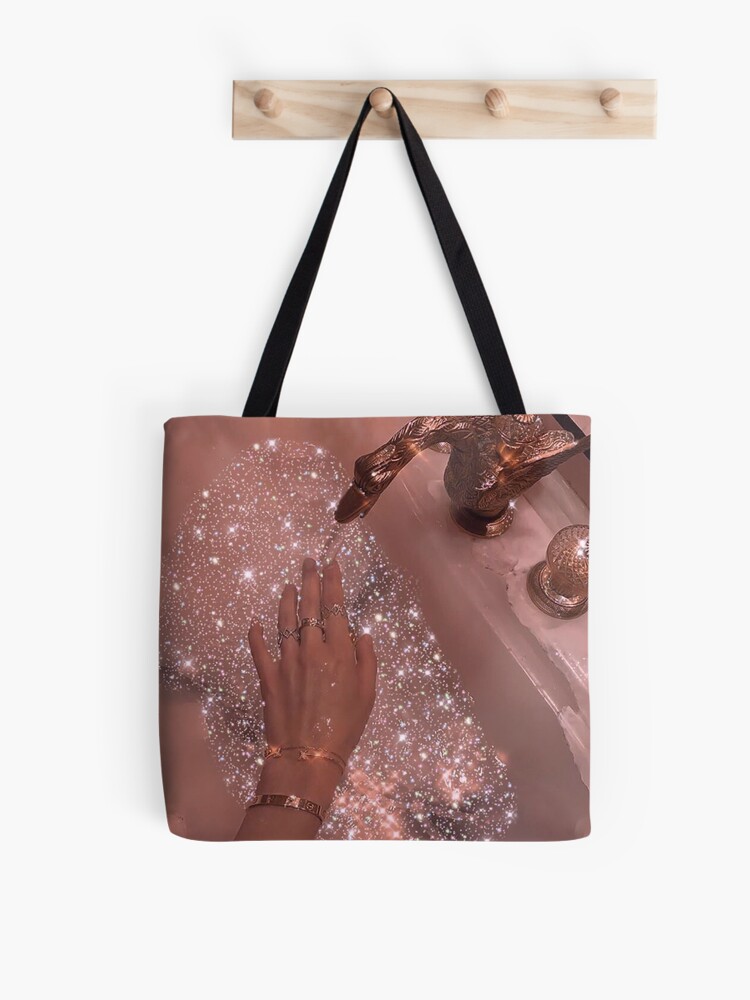 Aesthetic Vintage retro glam rose gold glittery water Tote Bag
