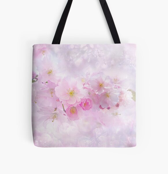 SIDONKU Canvas Tote Bag Tree Cherry Blossom Sakura Flowers Pink on Branch  Flat Reusable Shoulder Grocery Shopping Bags Handbag