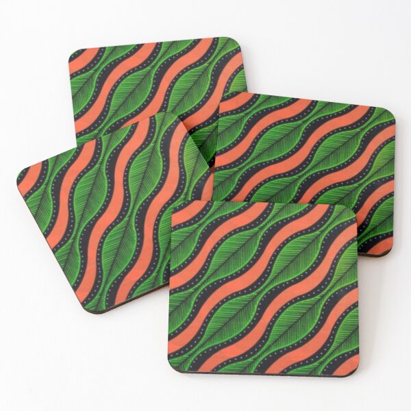 Item preview, Peachy Green Leaves African Wax Print designed and sold by africanvisuals.
