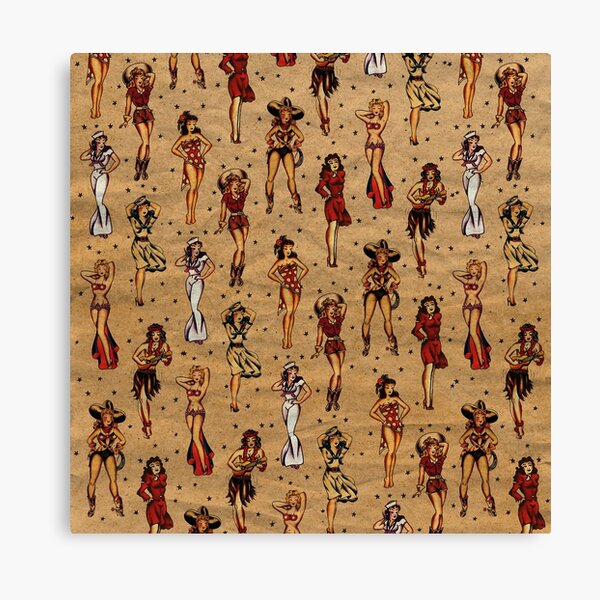 Vintage pin up girls tattoos Canvas Print