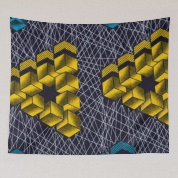 Item preview, Gold 3D Blocks African Wax Print designed and sold by africanvisuals.