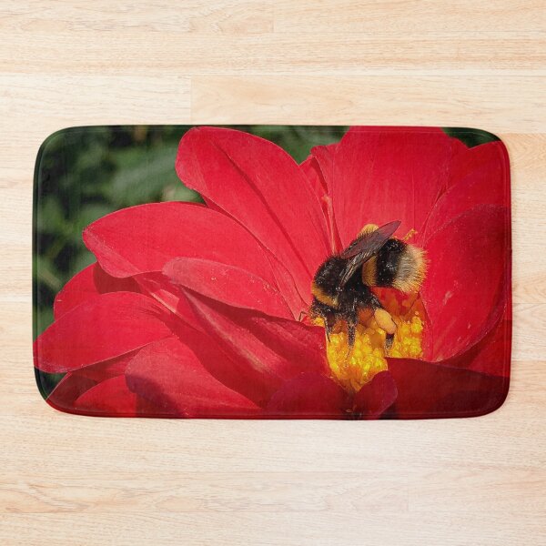Item preview, Beautiful Red Dahlia Flower with Bumblebee insect gathering pollen 067 designed and sold by Bees-n-Flowers.