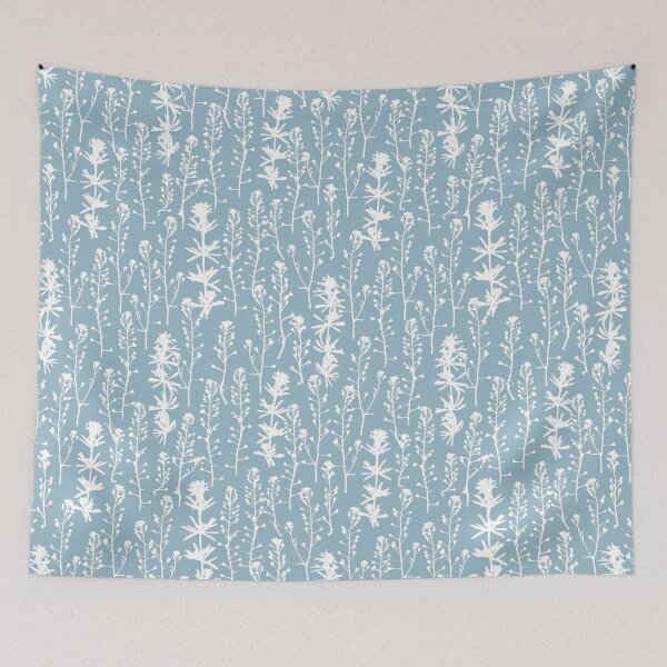 Item preview, Blue frost. Winter. Wild herbs seamless pattern. White herbal silhouette on delicate blue gray. Stay wild. Wild life designed and sold by Yulia Chepurova.