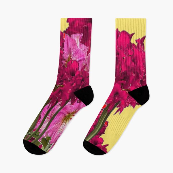 Item preview,  RED & PINK AMARYLLIS FLOWER GARDEN FANTASY YELLOW ART designed and sold by sharlesart.