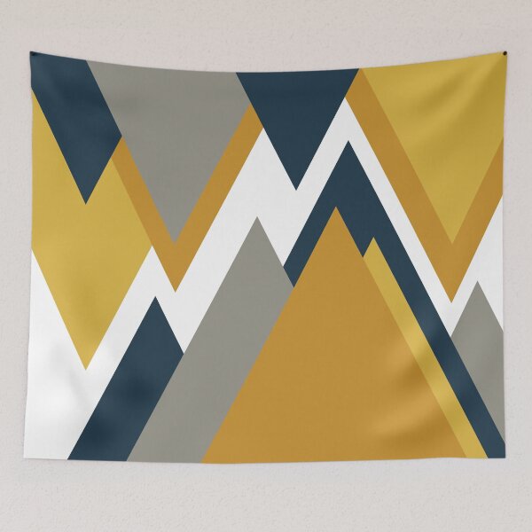 Item preview, Geometricscape - Angular Geometric Abstract Pattern in Navy Blue, Light and Dark Mustard, Grey, and White designed and sold by kierkegaard.