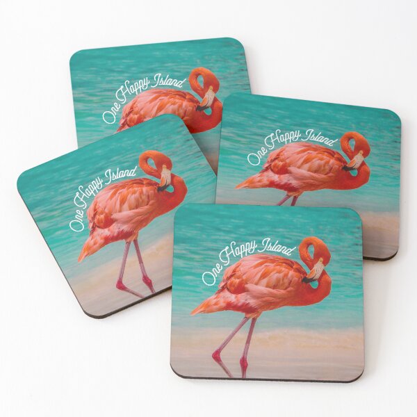 Item preview, One Happy Island flamingo designed and sold by Jasmine Geerman Zehl.