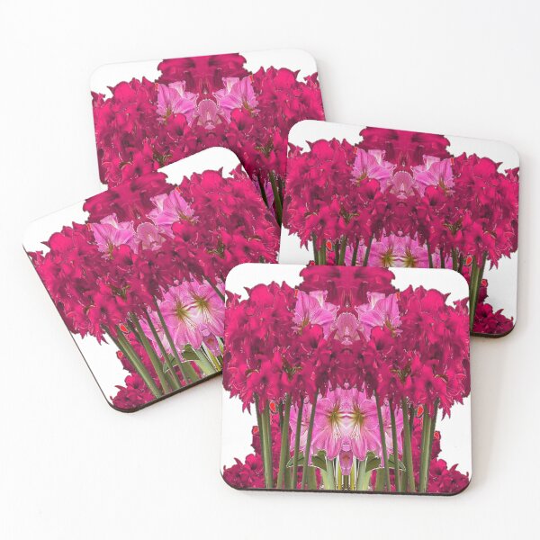 Item preview, RED & PINK AMARYLLIS FANTASY GARDEN ON WHITE ART designed and sold by sharlesart.