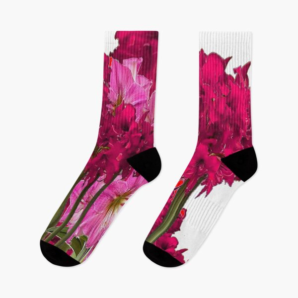 Item preview, RED & PINK AMARYLLIS FANTASY GARDEN ON WHITE ART designed and sold by sharlesart.