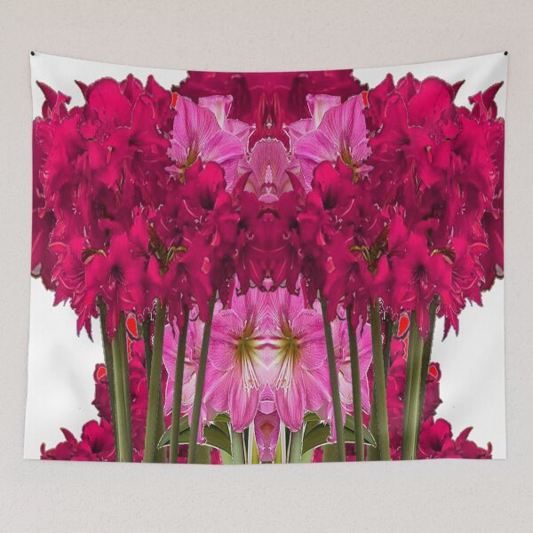 Item preview, RED & PINK AMARYLLIS FANTASY GARDEN ON WHITE ART designed and sold by sharlesart.