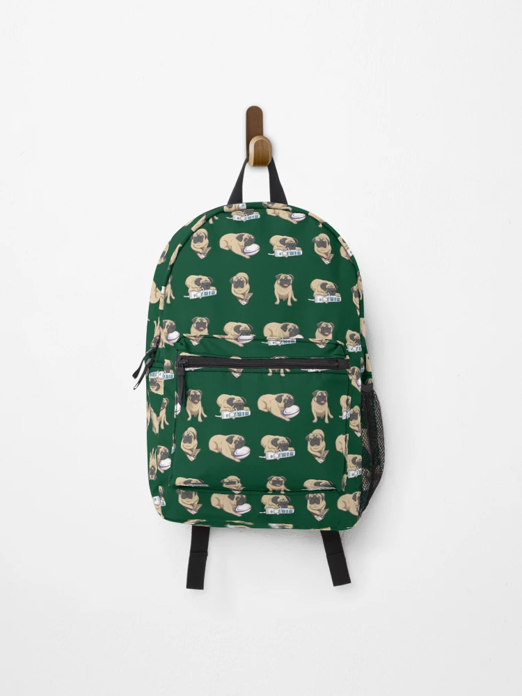 Thumbnail 1 of 3, Backpack, Pug Life Pattern - Racing Green designed and sold by LingLing-Me.