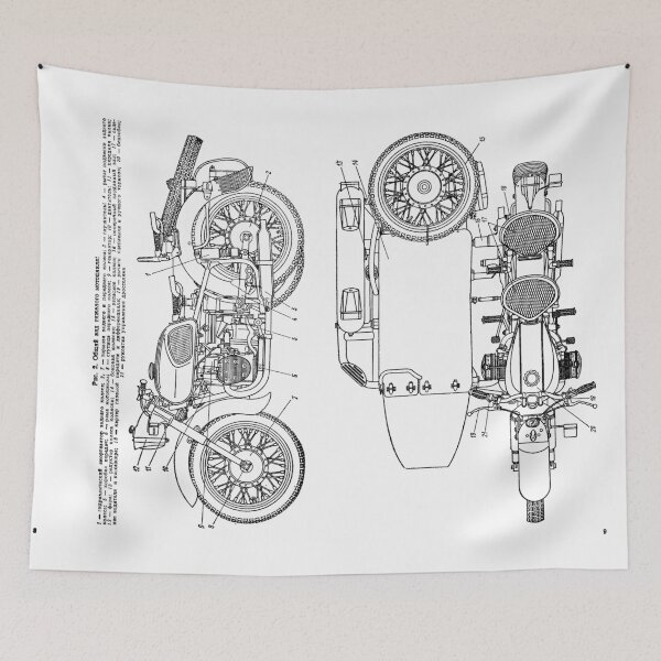 Item preview, Vintage KMZ Dnepr-12 Motorcycle Diagram (Black - White Background) | Общий Вид Мотоцикла Днепр-12 designed and sold by UrsusRenegade.