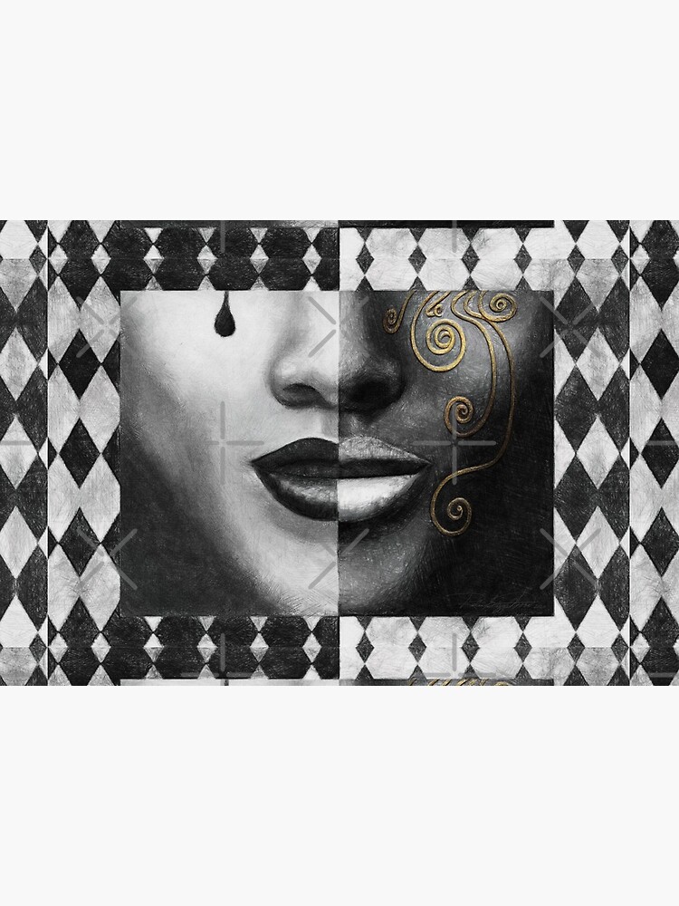 “Duality” (harlequin, mardi gras, black and white) painting - “Smile” Fine Art series by CaraSonrisa