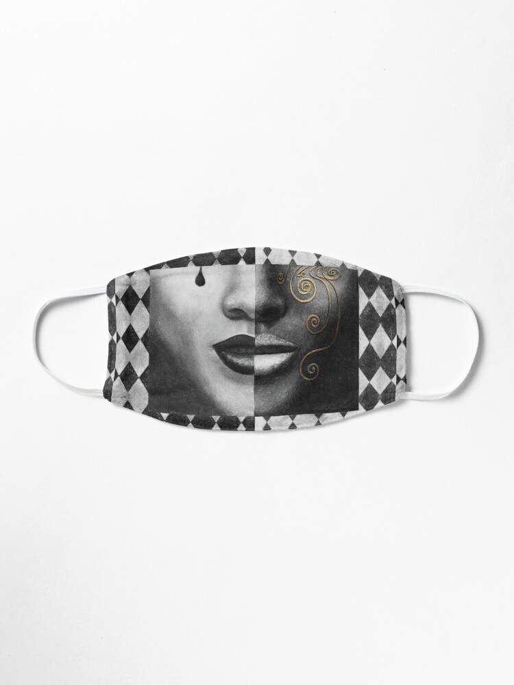 Alternate view of “Duality” (harlequin, mardi gras, black and white) painting - “Smile” Fine Art series Mask