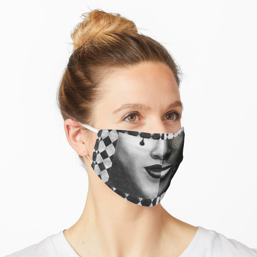 “Duality” (harlequin, mardi gras, black and white) painting - “Smile” Fine Art series Mask