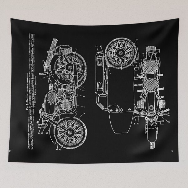 Item preview, Vintage KMZ Dnepr-12 Motorcycle Diagram (White - Black Background) | Общий Вид Мотоцикла Днепр-12 designed and sold by UrsusRenegade.