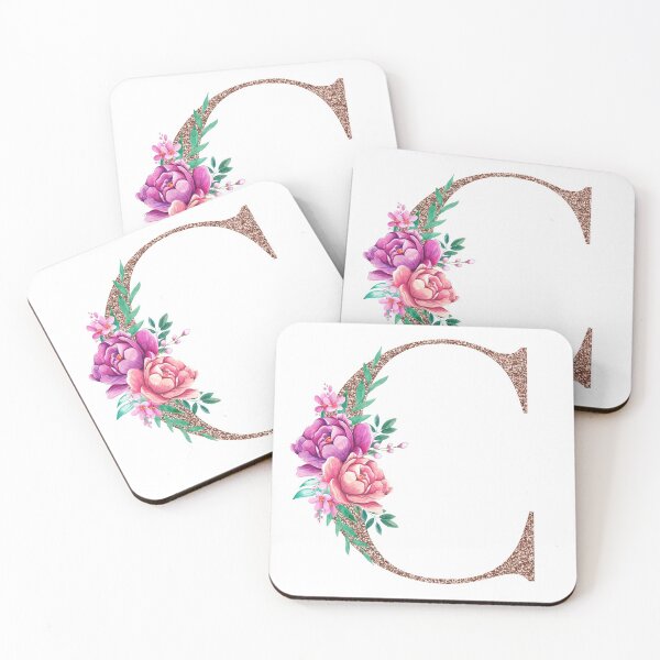 Item preview, Rose Gold Font with Floral Bouquet Monogram C designed and sold by TheFamilyVan.