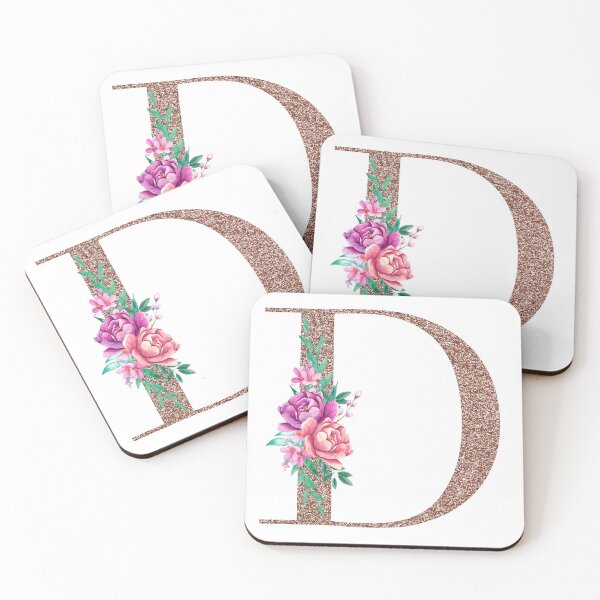Item preview, Rose Gold Font with Floral Bouquet Monogram D designed and sold by TheFamilyVan.