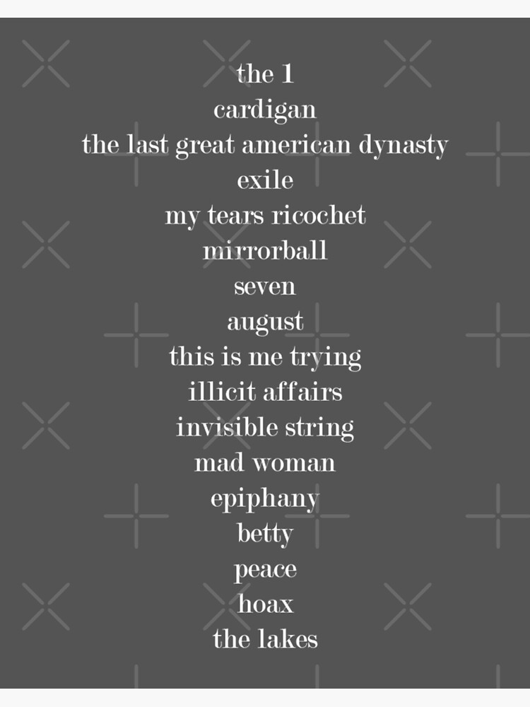 "Taylor Swift Folklore Tracklist" Poster by MusicPopCulture Redbubble