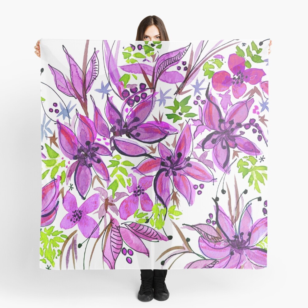 Hawaii Sings Pink with Flowers Scarf