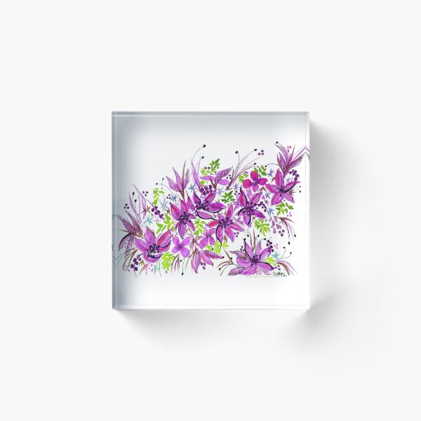 Hawaii Sings Pink with Flowers Acrylic Block