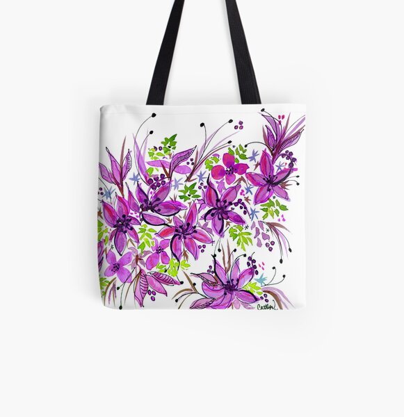 Hawaii Sings Pink with Flowers All Over Print Tote Bag