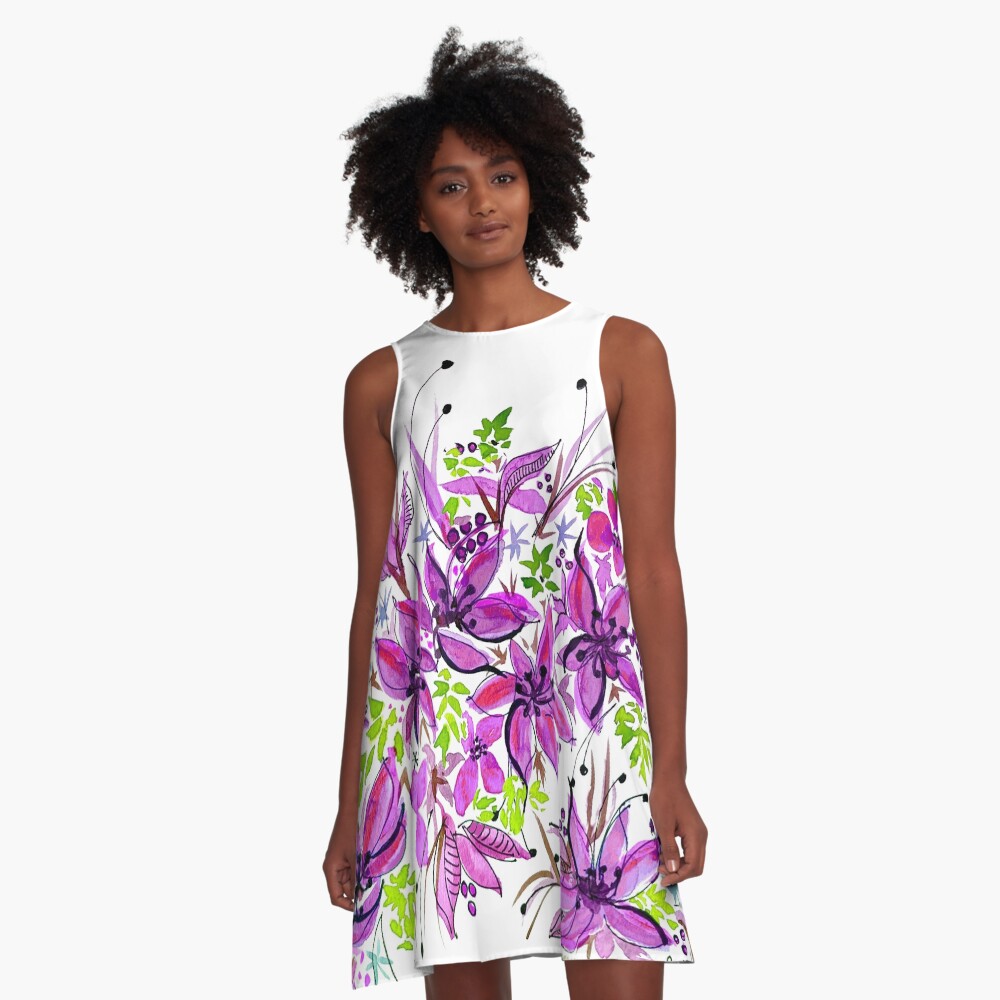 Hawaii Sings Pink with Flowers A-Line Dress